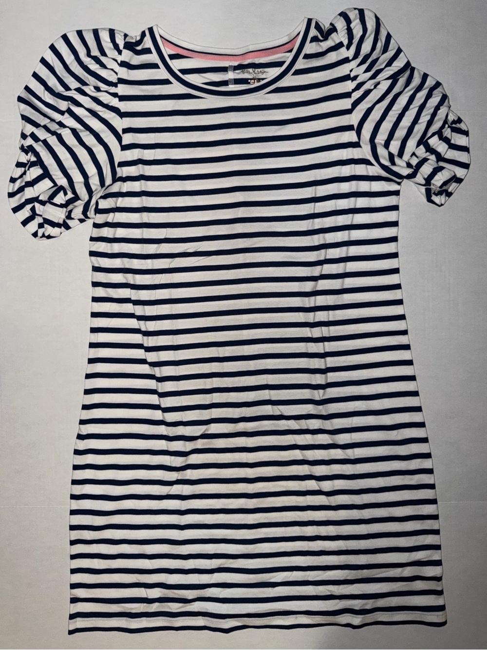 Lilly Pulitzer White and Navy Striped Puff-Sleeve Kids Dress